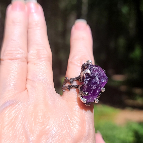 Deep Amethyst raw crystal Branch Sterling ring sz8 - Picture 5 of 9